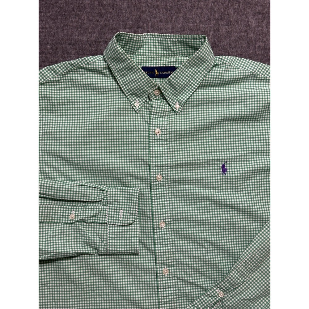 Ralph Lauren Button Down Shirt Men's Size XL Green Gingham Check Purple Pony
